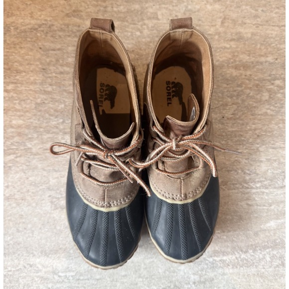 Sorel Out-N-About Duck Boots Size 8.5 Waterproof Rain Ankle Bootie Lace Up Brown - Picture 3 of 4
